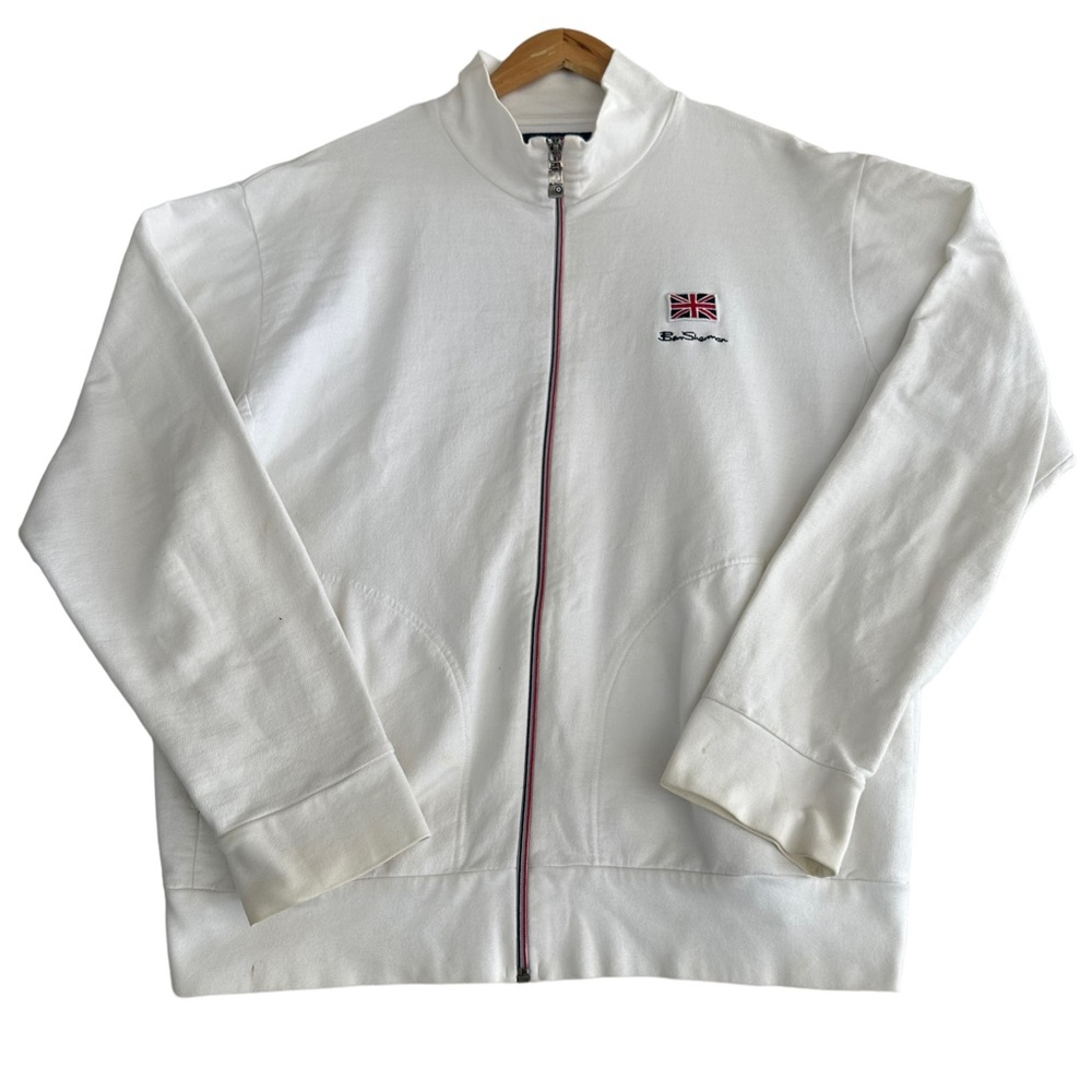 Ben Sherman Sweatshirt Men Extra XL White Embroidered Long Sleeve Full Zip